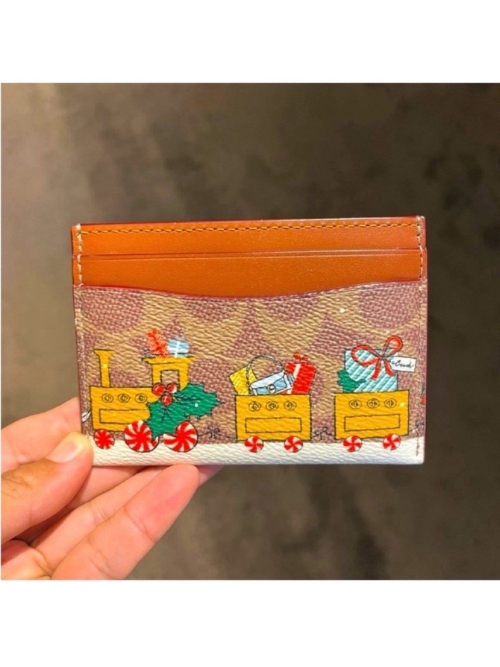 Coach Holiday Essential Card Case In Signature Canvas With Train # CY305